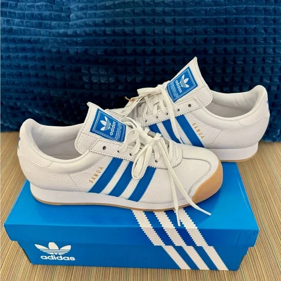 💙NWT Adidas Originals Samoa J White Blue Gum Shoes IG1913 Youth Unisex💙 - Picture 1 of 5